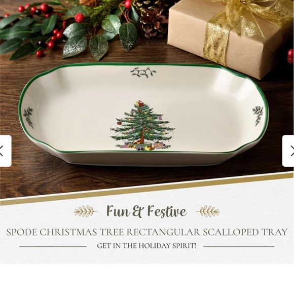 Set of 2 Spode Christmas Tree Rectangular Scalloped Tray - Picture 2 of 6